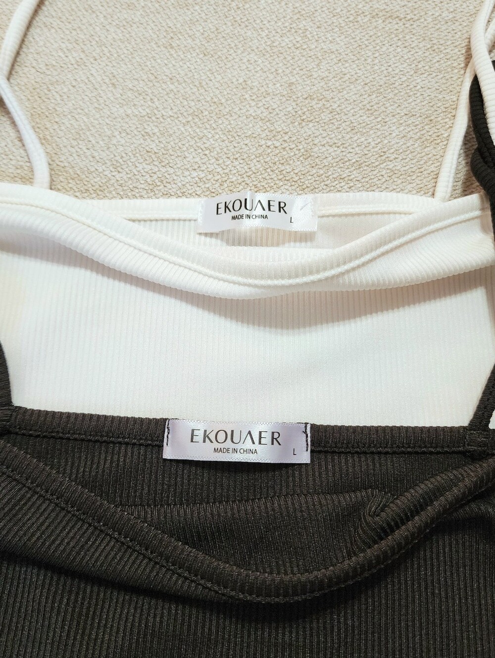 2 Spaghetti Strap Ribbed Crop Tops — Black & White, Large - Picture 5 of 10
